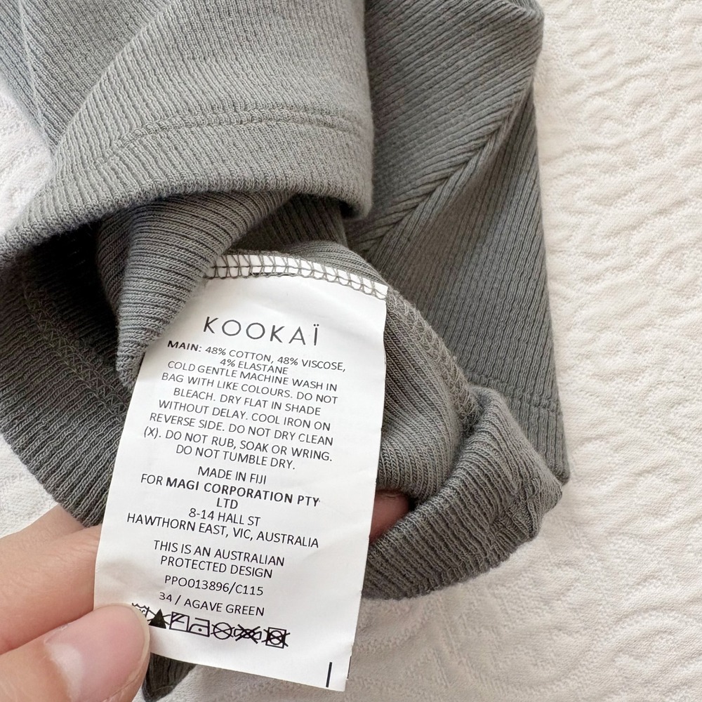Kookai Bec Button Ribbed Tank, Agave Green - Picture 6 of 7